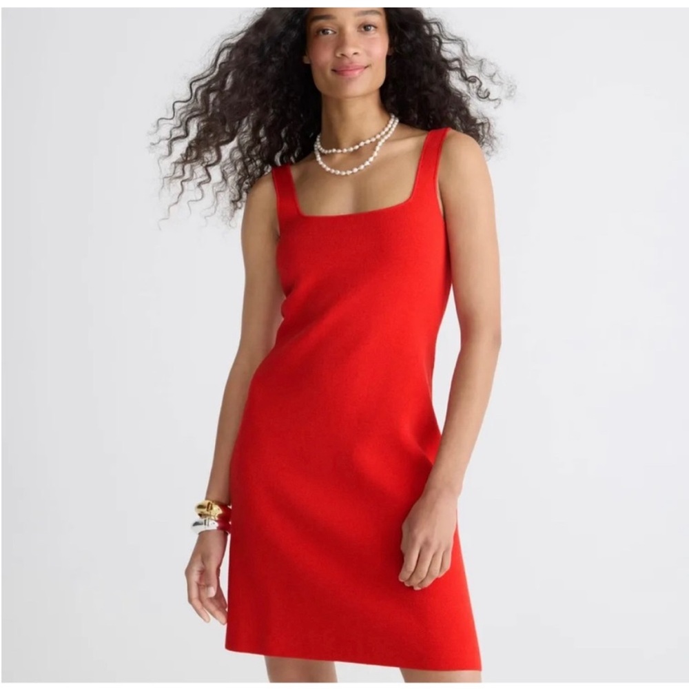 NWT J. Crew Squareneck Mini Sweater-dress, color Belvedere Red.  Size small.